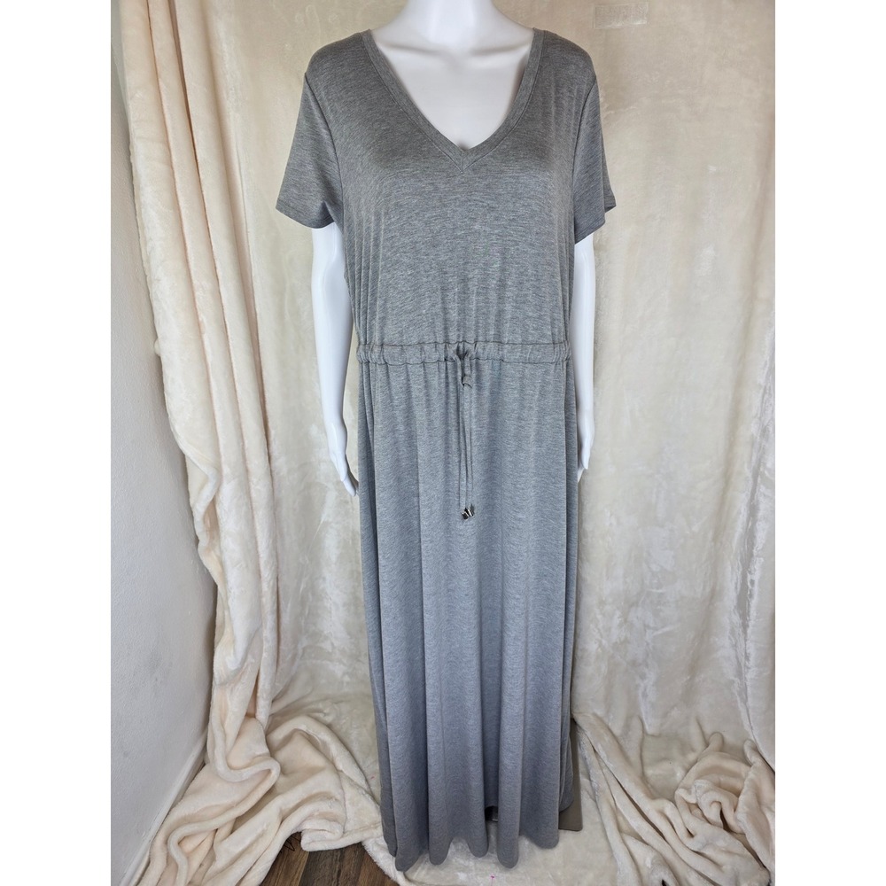 Torrid Womens Gray Jersey V-Neck Short Sleeve Maxi Dress Drawstring Waist